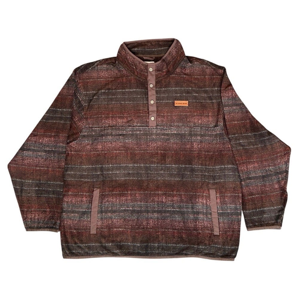 Cinch Cozy Western Printed Fleece 1/4 Snap Pullover Red/Brown Stripe Men’s 3XL - Picture 4 of 8